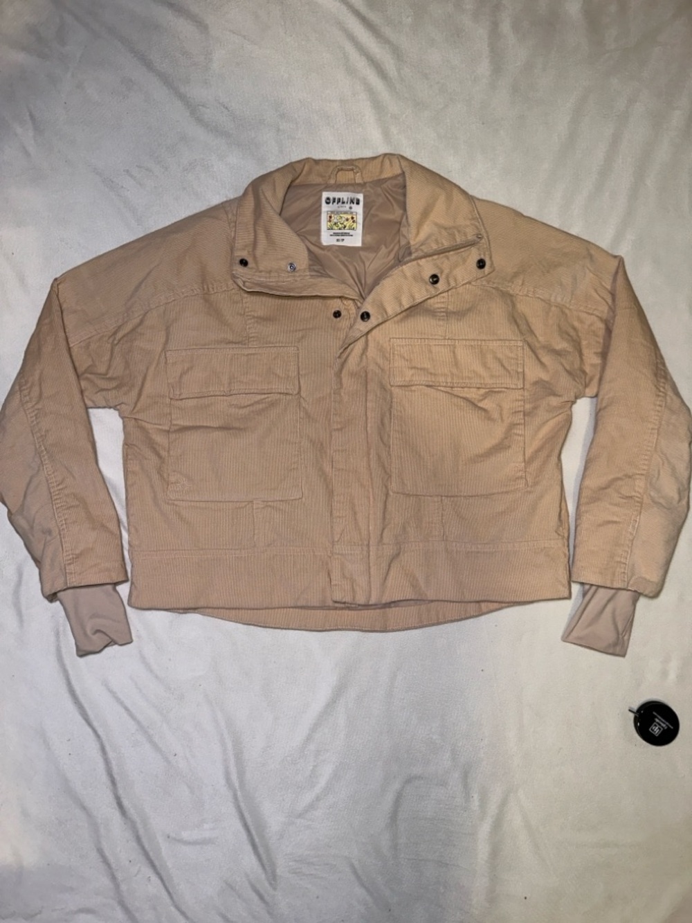 OFFLINE by aerie Tan Corduroy Bomber Jacket with Utility Pockets Size XS
